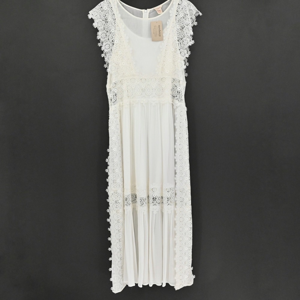 Sundance Boho Lace Maxi Dress Womens Size 10 White Cottagecore Romantic Hippie - Picture 2 of 9